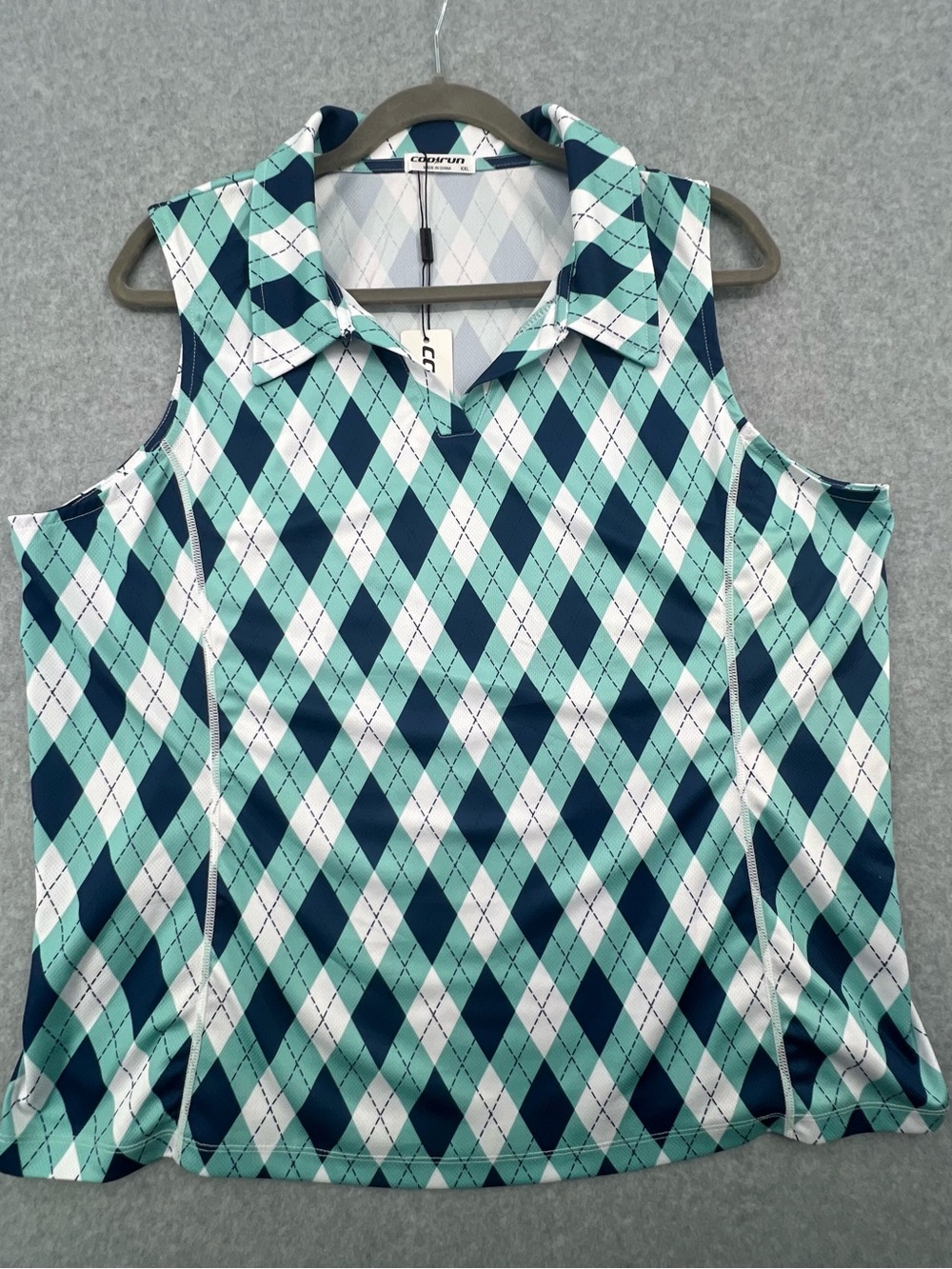 COOrun Women’s Sleeveless Argyle Athletic Polo -NWT